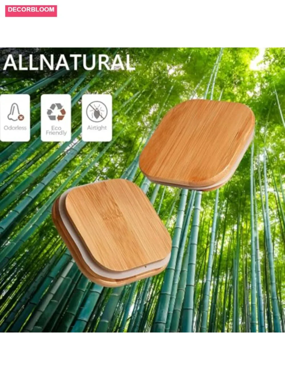 Airtight Glass Storage Canisters with Bamboo Lids, 4 Pack Square Jar for Kitchen